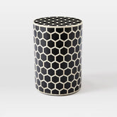 Bone Inlay Round Stool Honeycomb Design Black 1